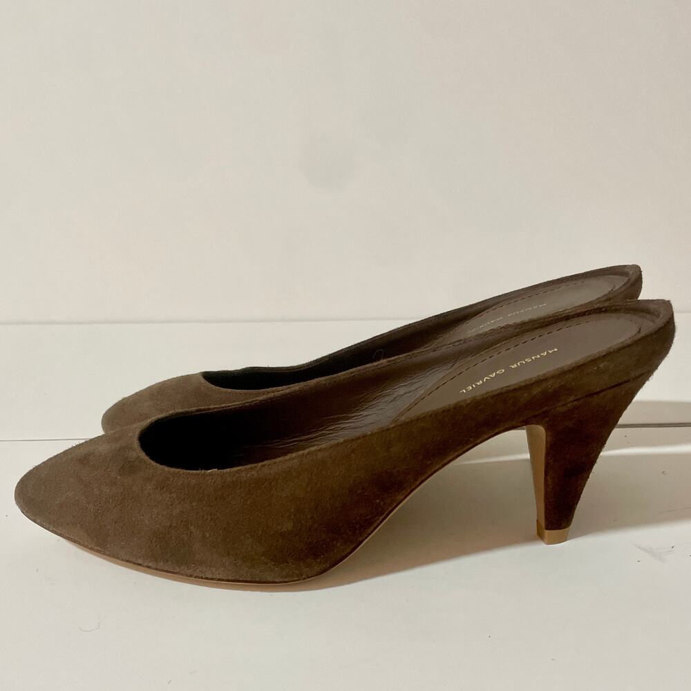 Mansur Gavriel Suede Slides Mules Heel Slipper Slip On Shoes Pumps Brown sz 37 - Picture 2 of 9